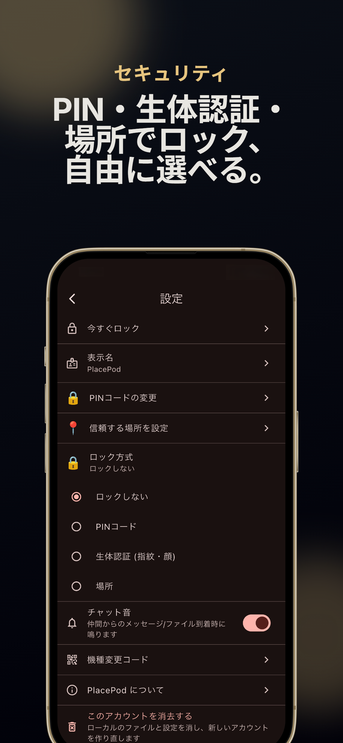 セキュリティ — PIN・生体認証・場所
